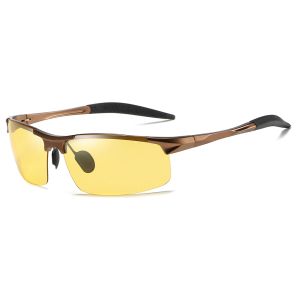 Men's Aluminum Semi-rimless Sport Night Vision Glasses with Yellow Polarized Lenses 5933