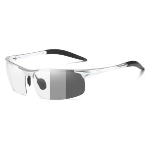 Men's Aluminum Semi-rimless Sport Clear to Gray Photochromic Polarized Sunglasses 5933