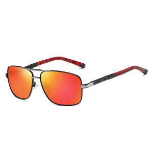 Men's Rectangle Metal Mirror Coating Polarized Sunglasses with Spring Hinges 1386