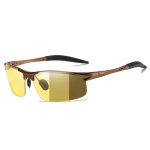 Men's Aluminium Semi-rimless Sport Day-Night Vision Photochromic Polarized Glasses 5933