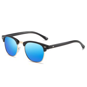Unisex Classic Horn Rimmed Browline Square Polarized Sunglasses with Metal Rivets 3094