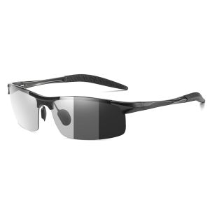 Men's Aluminum Lightweight Semi-Rimless Sport Photochromic Polarized Sunglasses 5933