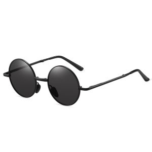 Unisex Vintage Round Metal Folding Polarized Sunglasses with Spring Hinges 1300