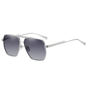 Men's Full Rim Square Navigator Metal Polarized Sunglasses 1396