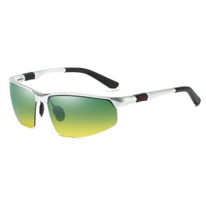 Men's Aluminum Half Frame Sports Anti-glare Day and Night Vision Polarized Glasses 5961