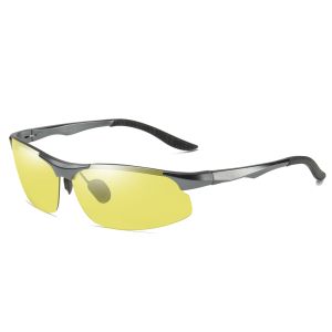Men's Aluminum Semi-rimless Sport Day-Night Vision Photochromic Polarized Glasses 5007