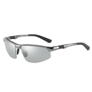 Men's Aluminium Half Rim Wrap Around Sport Photochromic Polarized Sunglasses 5961