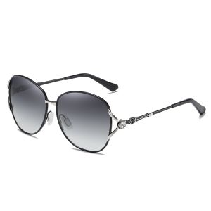 Women's Two-Tone Metal Fork Oval Rhinestones Gradient Polarized Sunglasses 1401